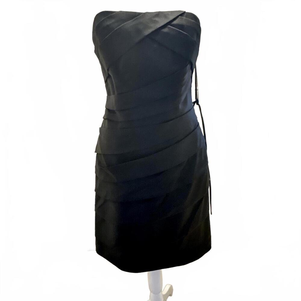NEW Eden Black Satin Pleated Bombshell Pinup Dress Strapless Glam Retro 8
